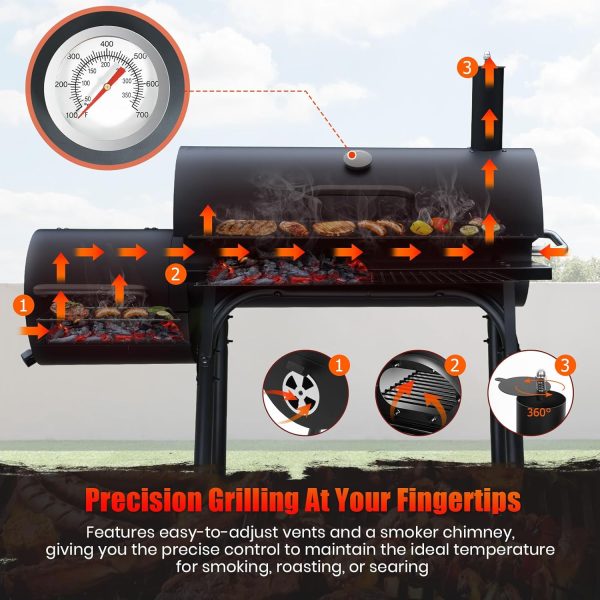 SUNLIFER Charcoal Grill Offset Smoker: Charcoal Barbecue Grills with Spacious Cooking Area