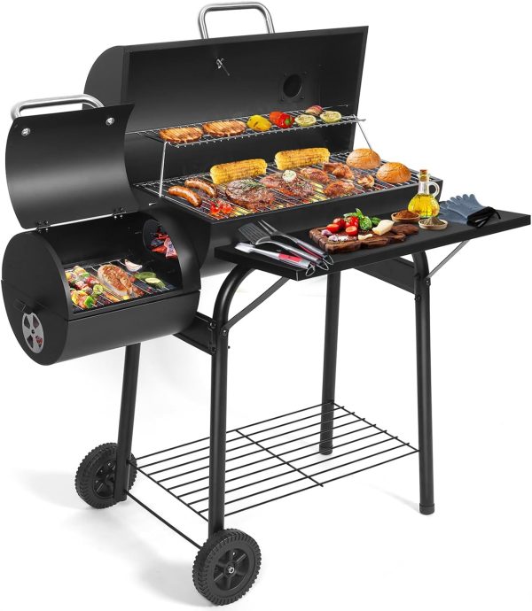 SUNLIFER Charcoal Grill Offset Smoker: Charcoal Barbecue Grills with Spacious Cooking Area