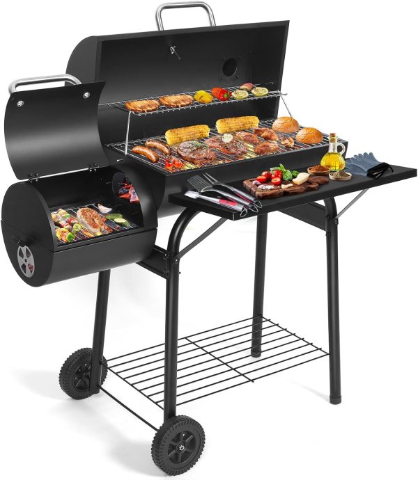SUNLIFER Charcoal Grill Offset Smoker: Charcoal Barbecue Grills with Spacious Cooking Area