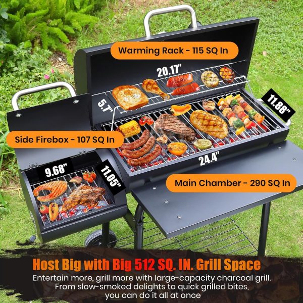 SUNLIFER Charcoal Grill Offset Smoker: Charcoal Barbecue Grills with Spacious Cooking Area