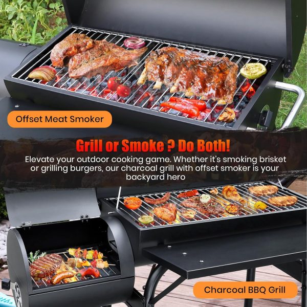 SUNLIFER Charcoal Grill Offset Smoker: Charcoal Barbecue Grills with Spacious Cooking Area